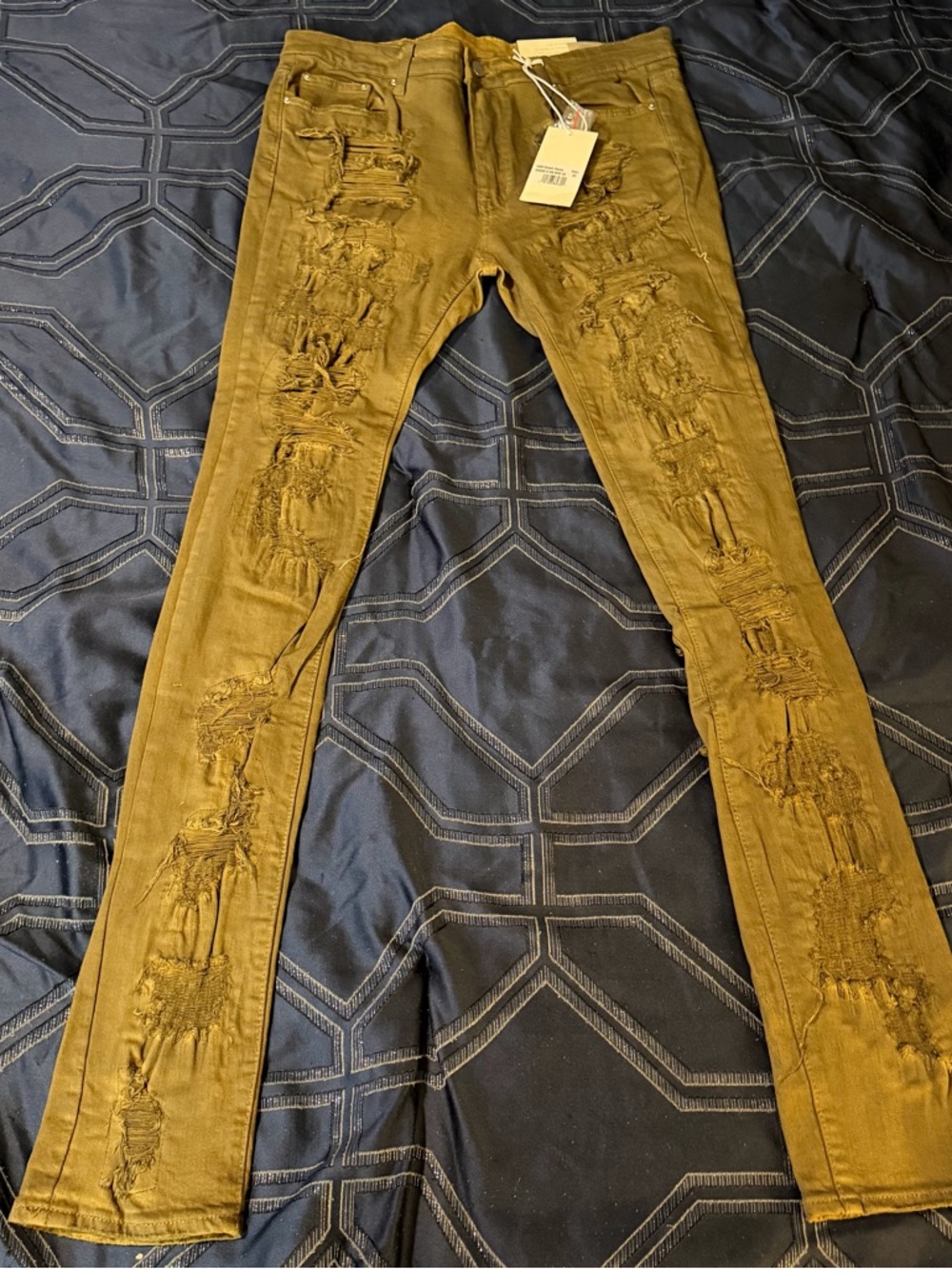 MNML Mens Skinny Ripped Jeans in Olive